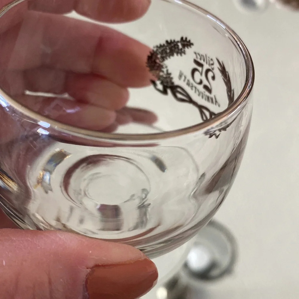 MCM Silver Overlay 25th Anniversary Glass Keepsake Roly Poly Glass!